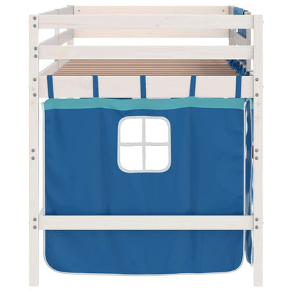 Letto a Soppalco Bambini con Tende Blu 90x190 cm Massello Pino - homemem39