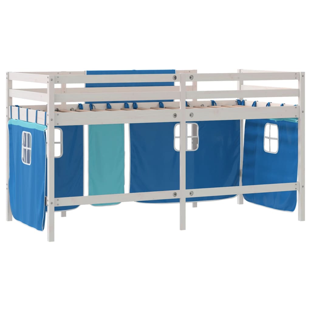 Letto a Soppalco Bambini con Tende Blu 90x190 cm Massello Pino - homemem39