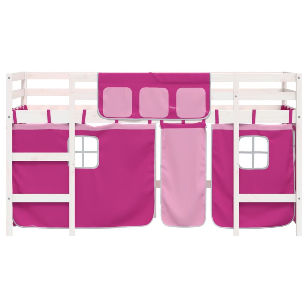 Letto a Soppalco con Tende Bambini Rosa 90x190 cm Massello Pino - homemem39