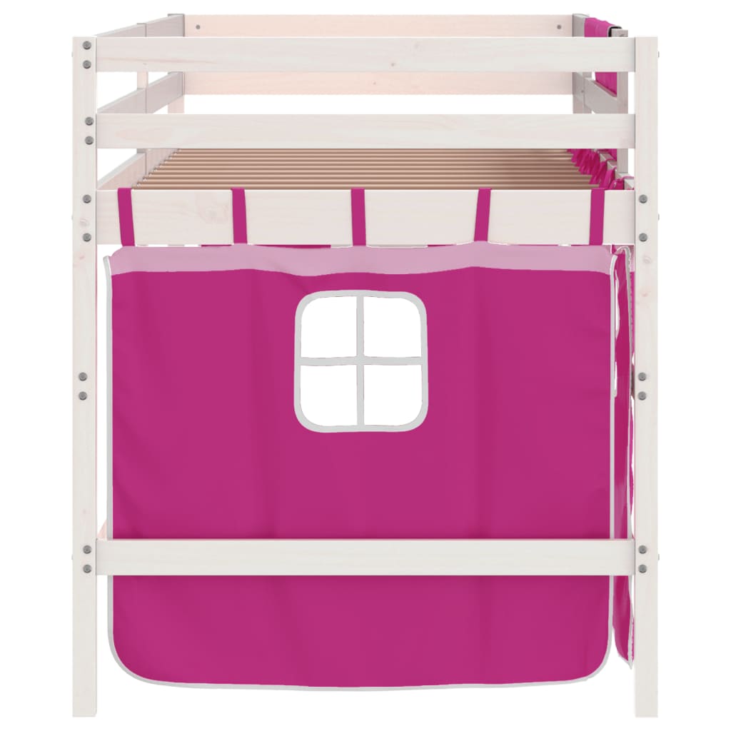 Letto a Soppalco con Tende Bambini Rosa 90x190 cm Massello Pino - homemem39