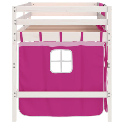 Letto a Soppalco con Tende Bambini Rosa 90x190 cm Massello Pino - homemem39
