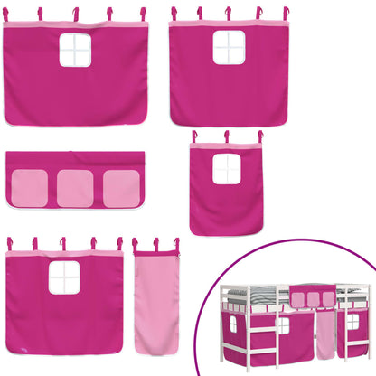 Letto a Soppalco con Tende Bambini Rosa 90x190 cm Massello Pino - homemem39