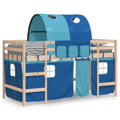 Letto a Soppalco con Tunnel Bambini Blu 80x200cm Massello Pino - homemem39