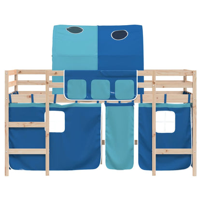 Letto a Soppalco con Tunnel Bambini Blu 80x200cm Massello Pino