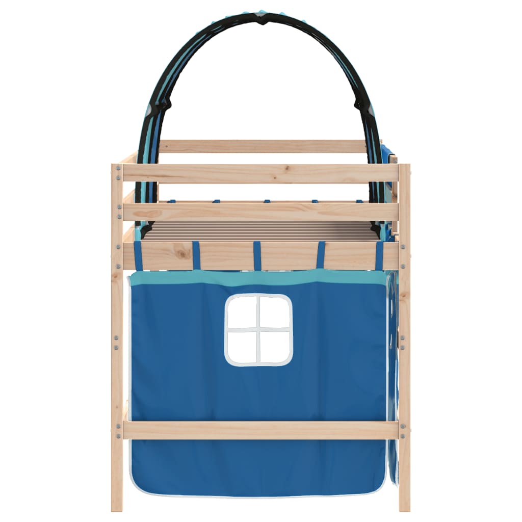 Letto a Soppalco con Tunnel Bambini Blu 80x200cm Massello Pino - homemem39