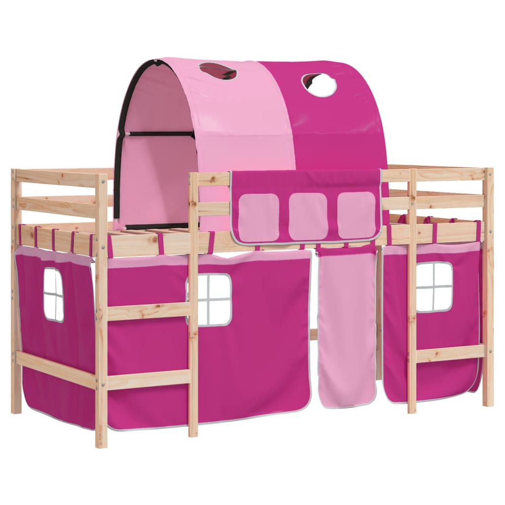 Letto a Soppalco con Tunnel Bambini Rosa 80x200cm Massello Pino - homemem39
