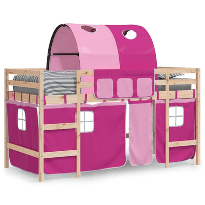 Letto a Soppalco con Tunnel Bambini Rosa 80x200cm Massello Pino - homemem39