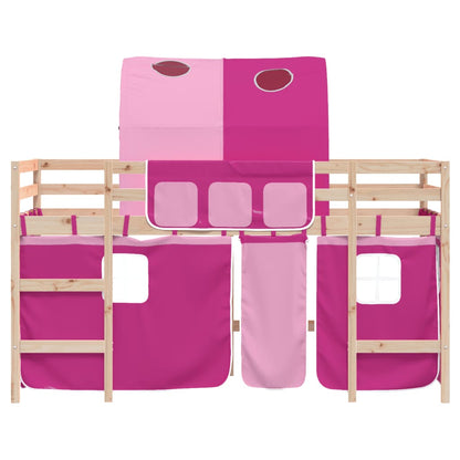 Letto a Soppalco con Tunnel Bambini Rosa 80x200cm Massello Pino - homemem39