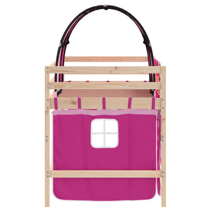 Letto a Soppalco con Tunnel Bambini Rosa 80x200cm Massello Pino - homemem39