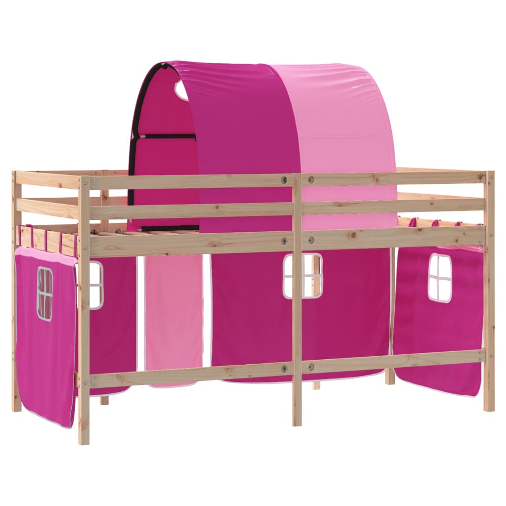 Letto a Soppalco con Tunnel Bambini Rosa 80x200cm Massello Pino