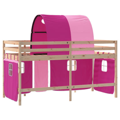 Letto a Soppalco con Tunnel Bambini Rosa 80x200cm Massello Pino