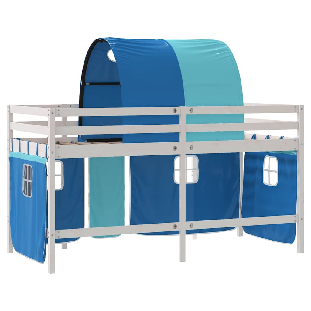 Letto a Soppalco con Tunnel Bambini Blu 80x200cm Massello Pino