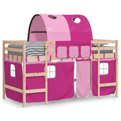 Letto a Soppalco con Tunnel Bambini Rosa 90x200cm Massello Pino - homemem39
