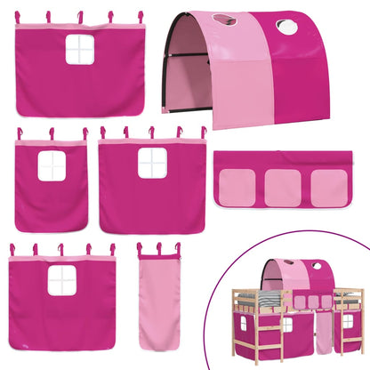 Letto a Soppalco con Tunnel Bambini Rosa 90x200cm Massello Pino - homemem39