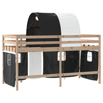 Letto a Soppalco con Tunnel Bambini Bianco e Nero 90x190cm Pino