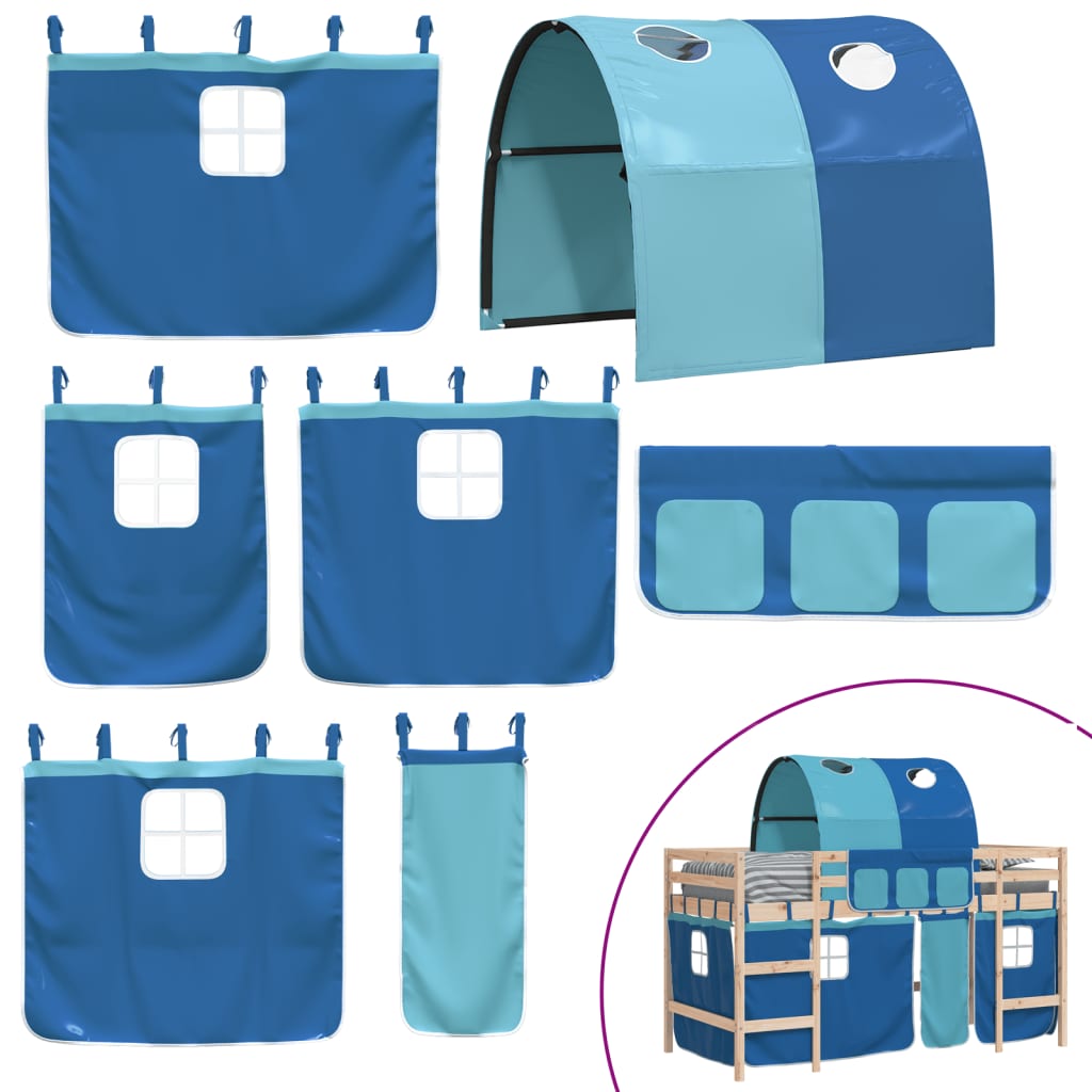 Letto a Soppalco con Tunnel Bambini Blu 90x190cm Massello Pino - homemem39