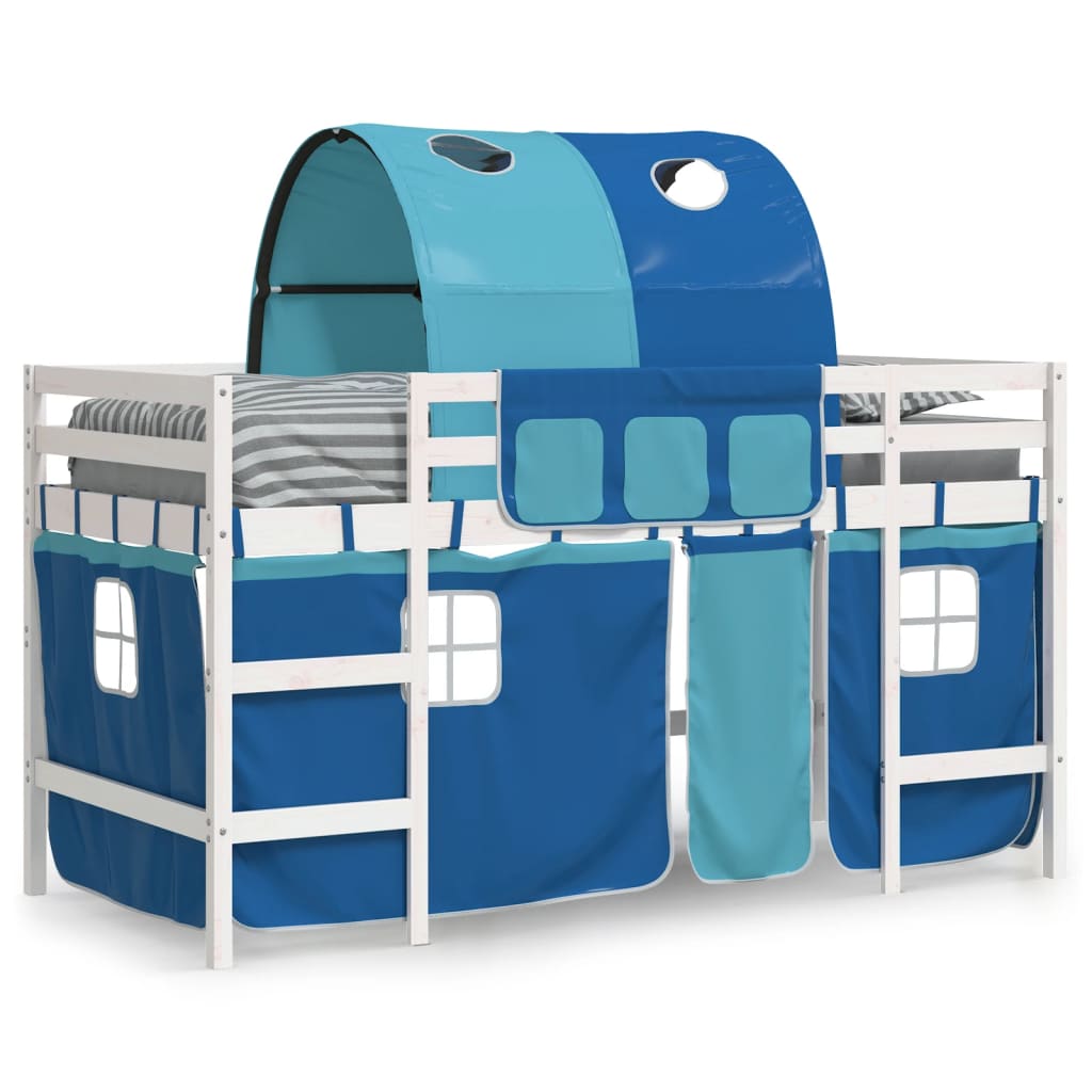 Letto a Soppalco con Tunnel Bambini Blu 90x190cm Massello Pino - homemem39