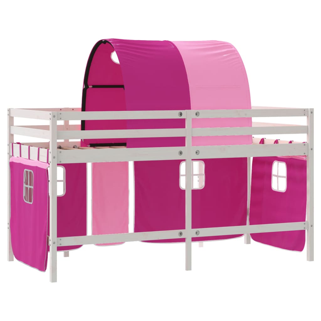 Letto a Soppalco con Tunnel Bambini Rosa 90x190cm Massello Pino - homemem39