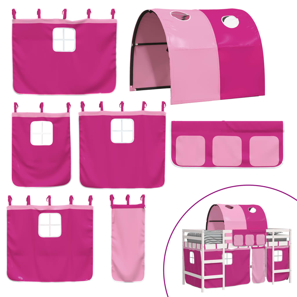 Letto a Soppalco con Tunnel Bambini Rosa 90x190cm Massello Pino - homemem39