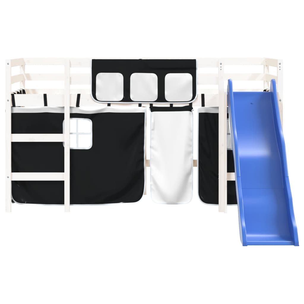 Letto a Soppalco con Tende Bambini Bianco e Nero 80x200 cm Pino - homemem39