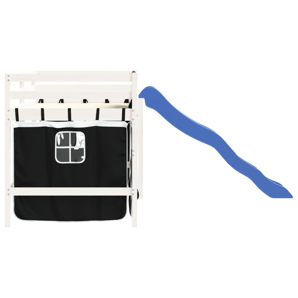 Letto a Soppalco con Tende Bambini Bianco e Nero 80x200 cm Pino - homemem39