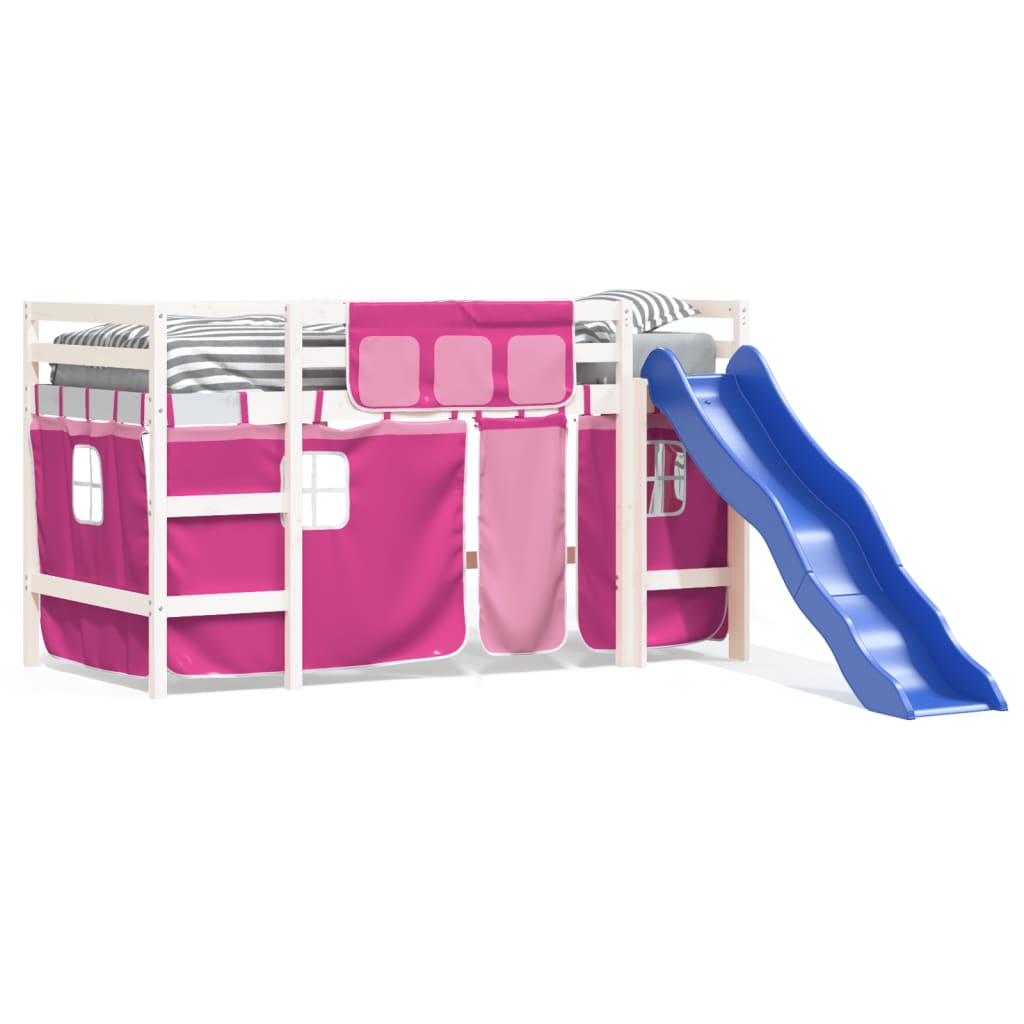 Letto a Soppalco con Tende Bambini Rosa 80x200 cm Massello Pino - homemem39