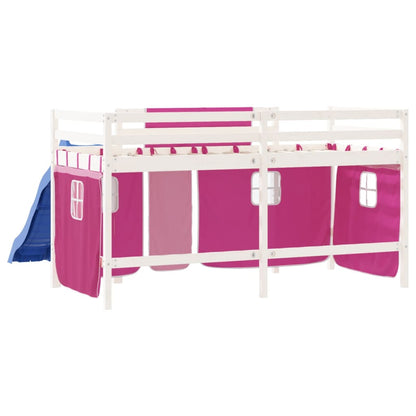 Letto a Soppalco con Tende Bambini Rosa 80x200 cm Massello Pino - homemem39