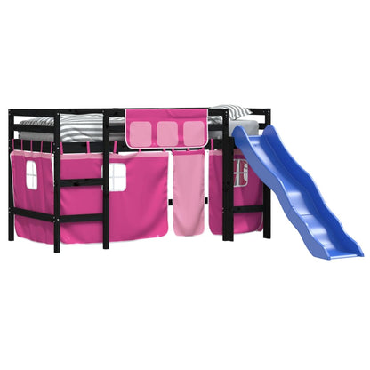 Letto a Soppalco con Tende Bambini Rosa 80x200 cm Massello Pino - homemem39