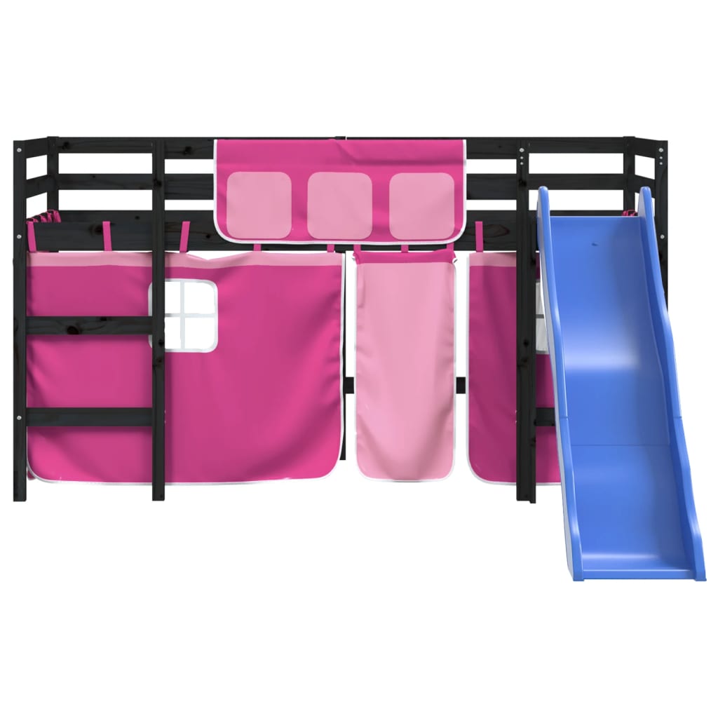 Letto a Soppalco con Tende Bambini Rosa 80x200 cm Massello Pino - homemem39