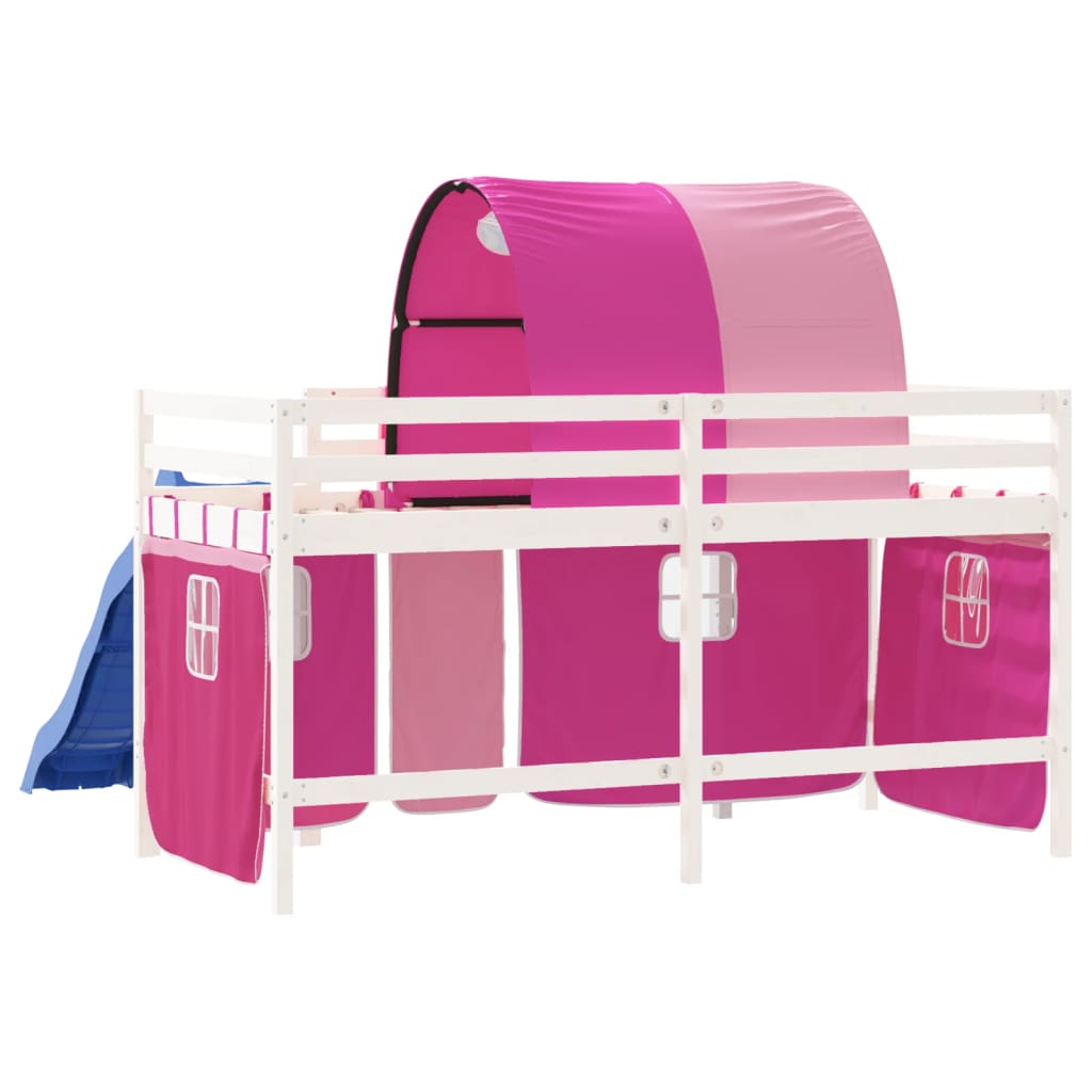 Letto a Soppalco con Tunnel Bambini Rosa 80x200cm Massello Pino - homemem39