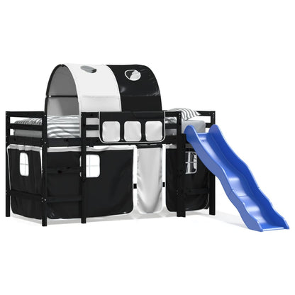 Letto a Soppalco con Tunnel Bambini Bianco e Nero 80x200cm Pino