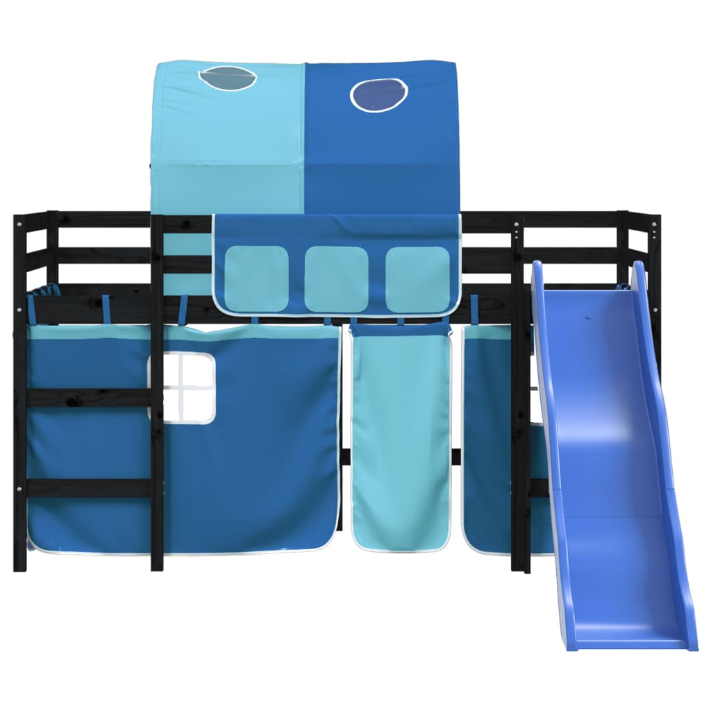 Letto a Soppalco con Tunnel Bambini Blu 80x200cm Massello Pino - homemem39