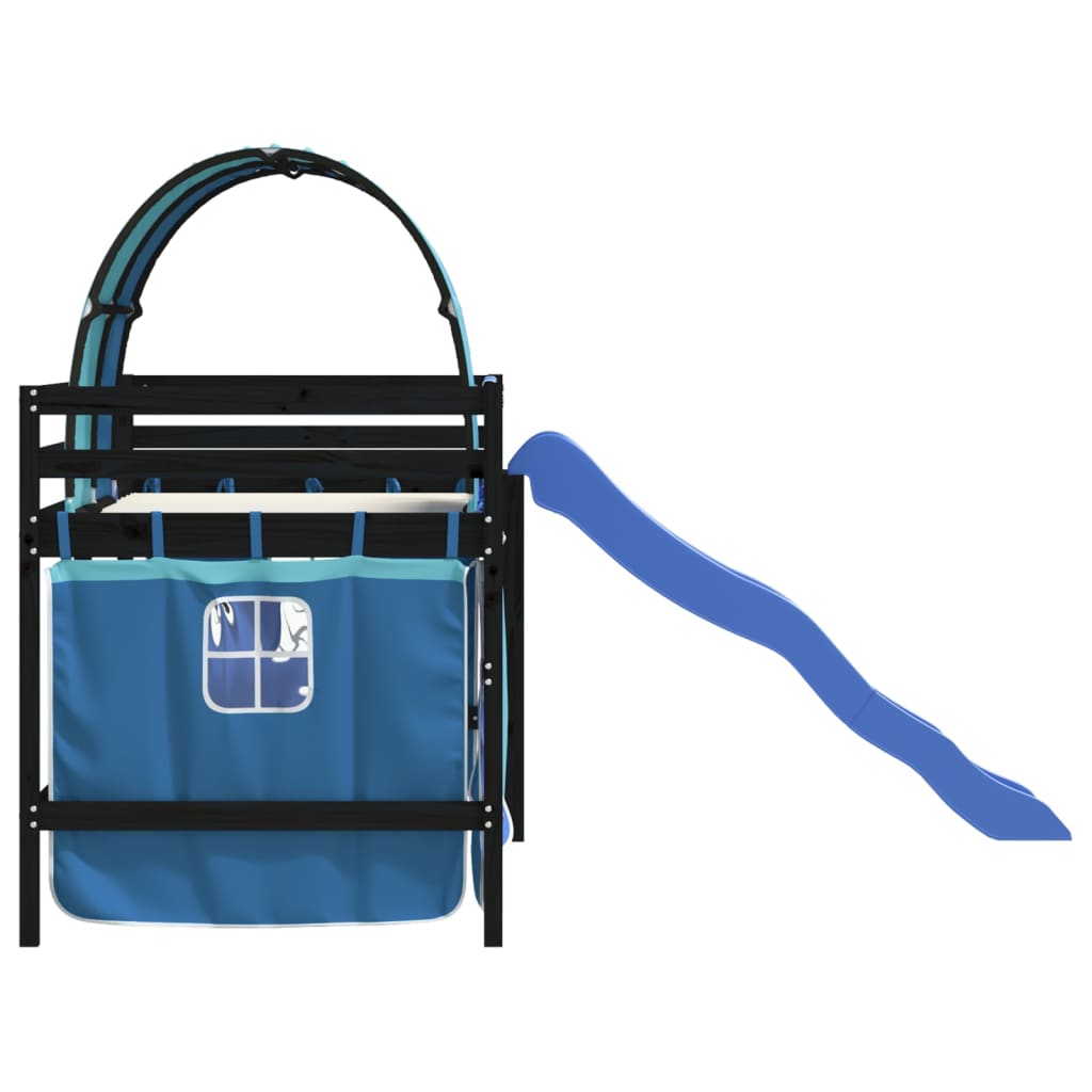 Letto a Soppalco con Tunnel Bambini Blu 80x200cm Massello Pino - homemem39