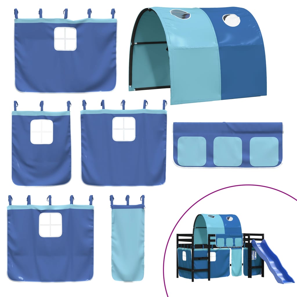 Letto a Soppalco con Tunnel Bambini Blu 80x200cm Massello Pino - homemem39