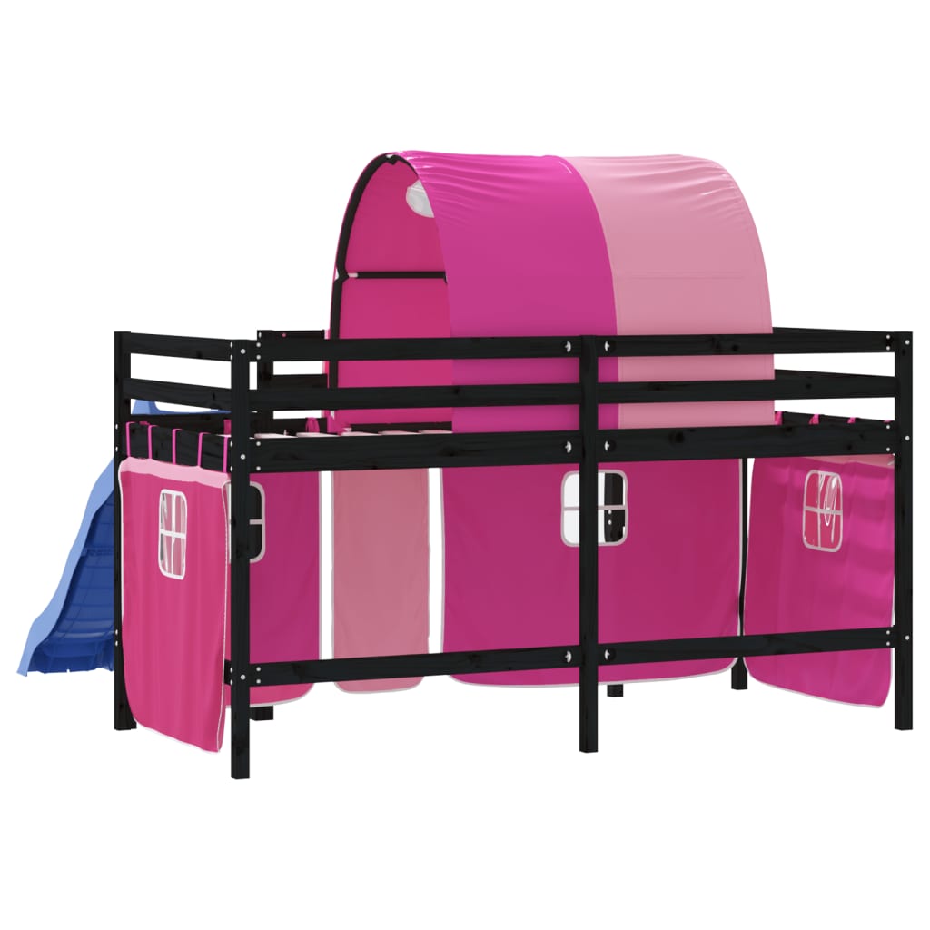 Letto a Soppalco con Tunnel Bambini Rosa 80x200cm Massello Pino - homemem39