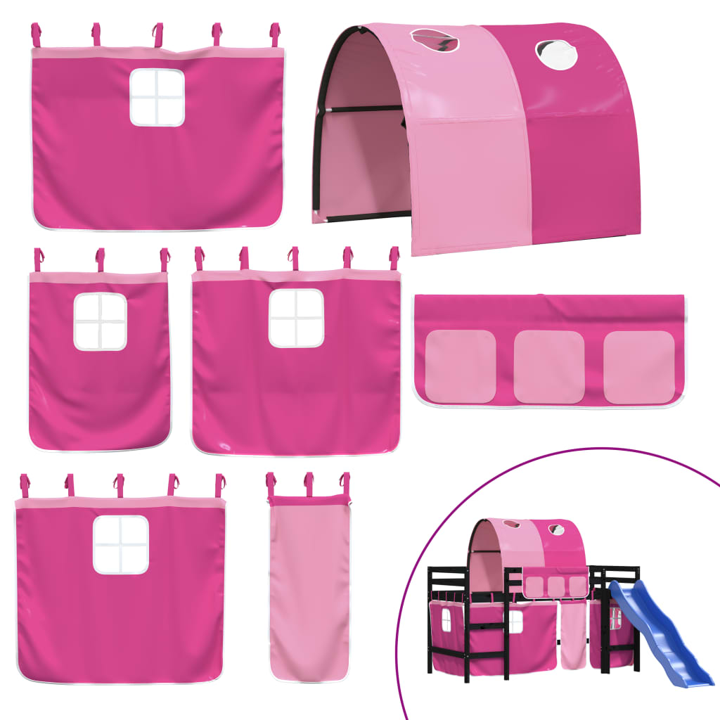 Letto a Soppalco con Tunnel Bambini Rosa 80x200cm Massello Pino - homemem39
