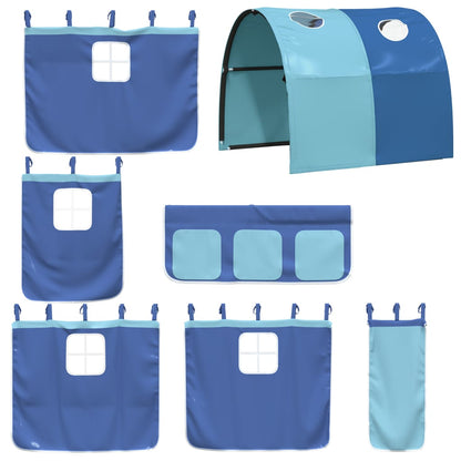 Letto a Soppalco con Tunnel Bambini Blu 90x190cm Massello Pino