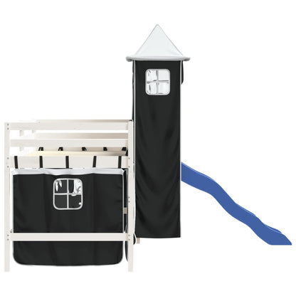 Letto a Soppalco con Torre Bambini Bianco e Nero 80x200cm Pino - homemem39