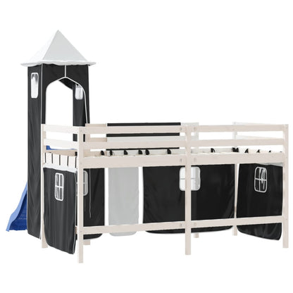 Letto a Soppalco con Torre Bambini Bianco e Nero 80x200cm Pino - homemem39