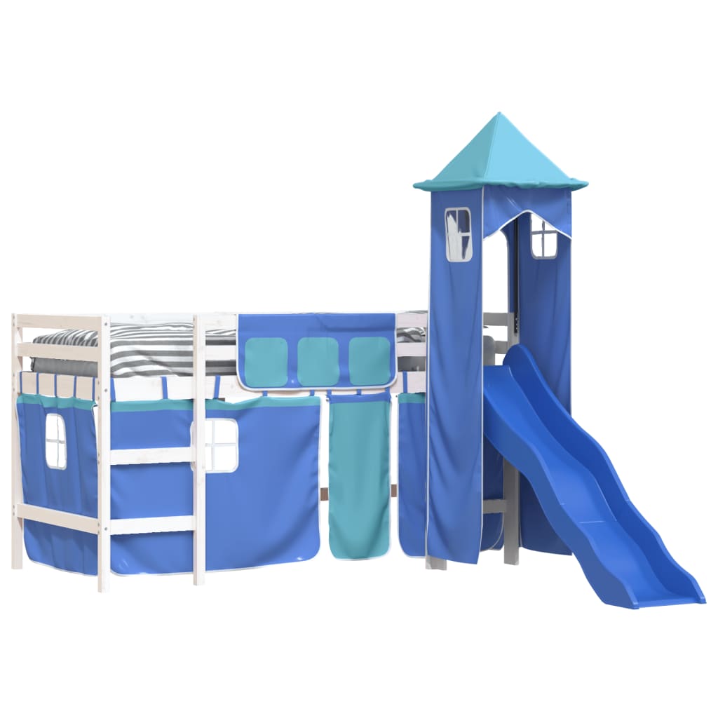 Letto a Soppalco con Torre Bambini Blu 80x200cm Massello Pino - homemem39