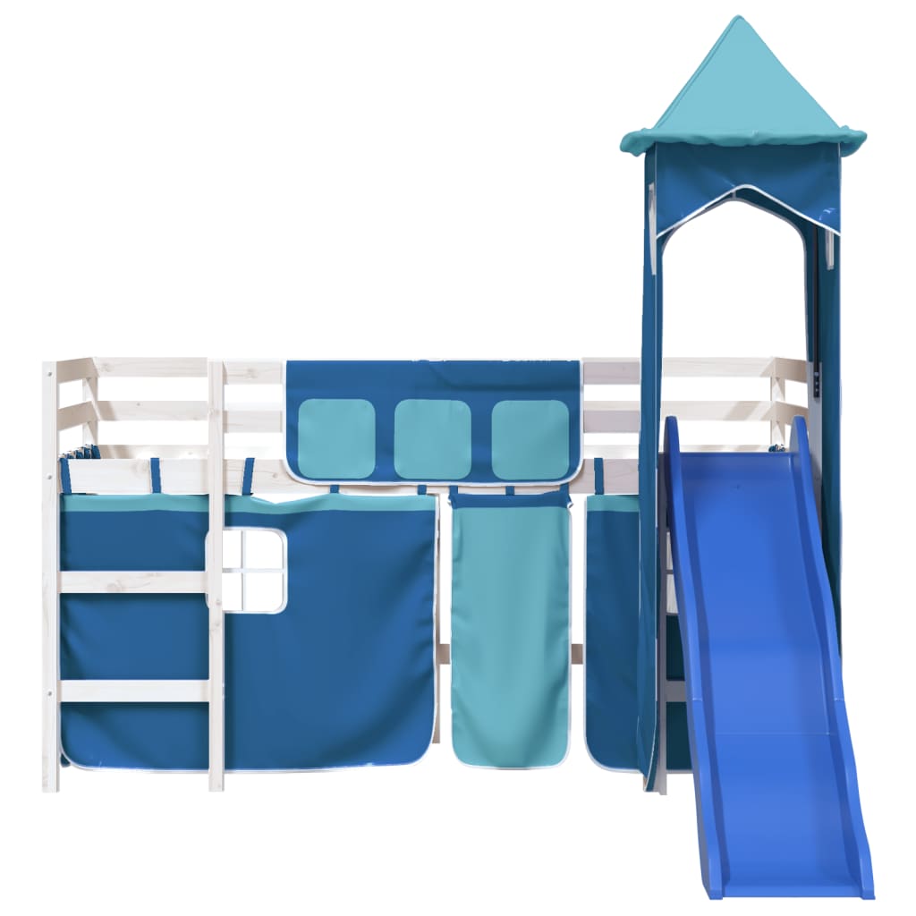 Letto a Soppalco con Torre Bambini Blu 80x200cm Massello Pino - homemem39