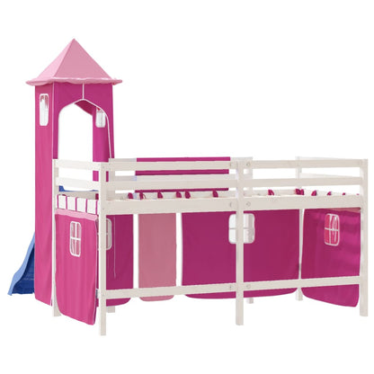 Letto a Soppalco con Torre Bambini Rosa 80x200cm Massello Pino - homemem39