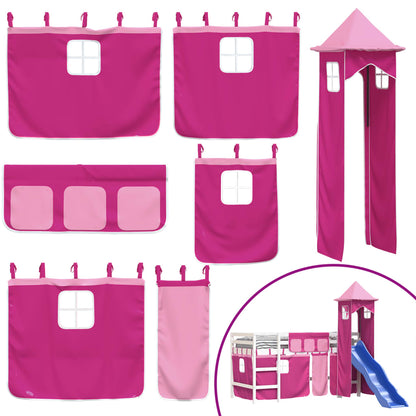 Letto a Soppalco con Torre Bambini Rosa 80x200cm Massello Pino - homemem39