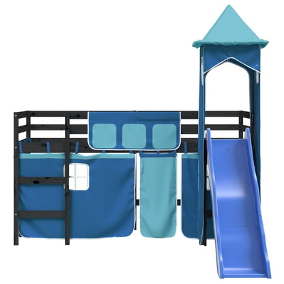 Letto a Soppalco con Torre Bambini Blu 80x200cm Massello Pino - homemem39