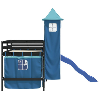 Letto a Soppalco con Torre Bambini Blu 80x200cm Massello Pino - homemem39