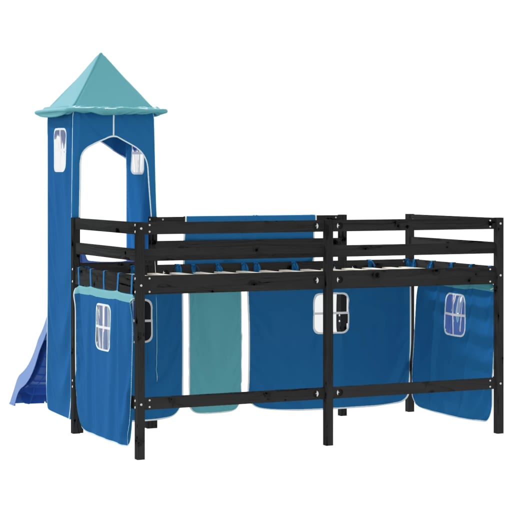 Letto a Soppalco con Torre Bambini Blu 80x200cm Massello Pino - homemem39