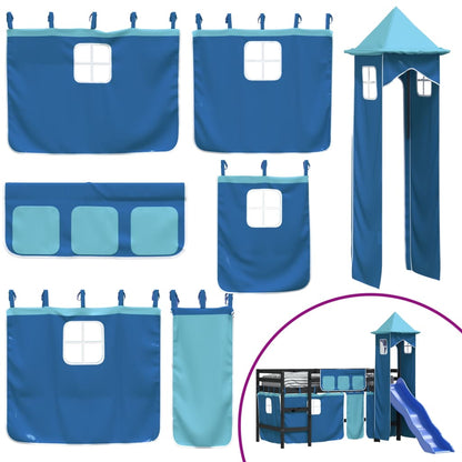 Letto a Soppalco con Torre Bambini Blu 80x200cm Massello Pino - homemem39