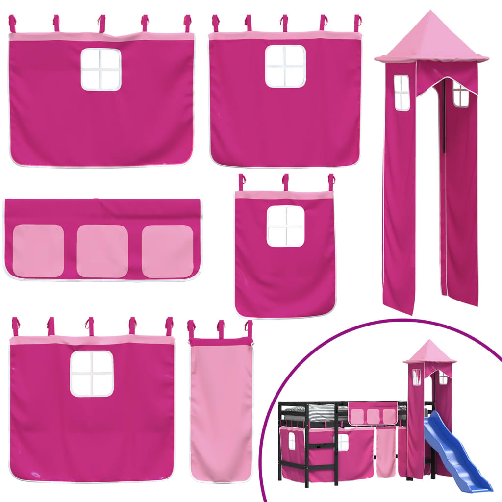 Letto a Soppalco con Torre Bambini Rosa 80x200cm Massello Pino - homemem39
