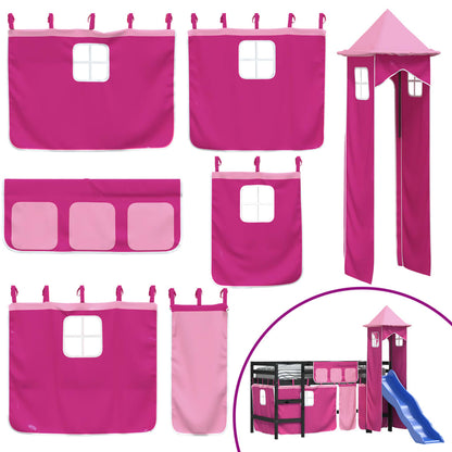 Letto a Soppalco con Torre Bambini Rosa 80x200cm Massello Pino - homemem39