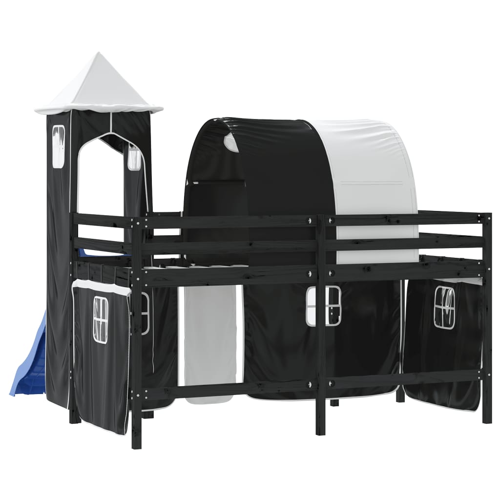 Letto a Soppalco con Torre Bambini Bianco e Nero 80x200cm Pino - homemem39